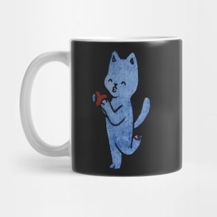 blue cat kiss heart illustration valentine's day Mug